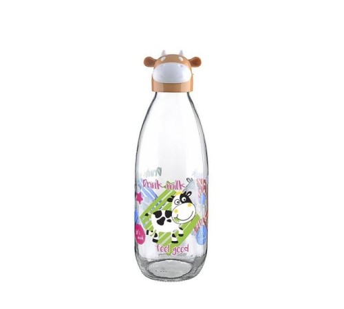 İnek Tasarımlı Sevimli Cam Suluk - Süt Şişesi 1000 ML İnek Tasarımlı Sevimli Cam Suluk - Süt Şişesi 1000 ML