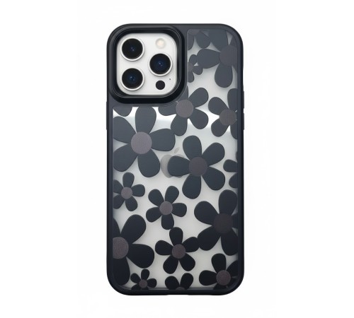 iPhone 16 Pro Max Çiçekli Kılıf Bağlama Aparatlı Siyah