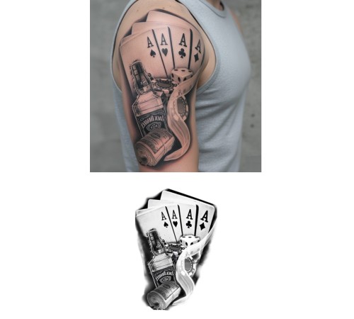 İskambil Dolar Zar Geçici Dövme Şablonu Büyük Boy