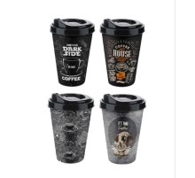 4 Adet Kahve Bardağı - Kapaklı Desenli 400ML