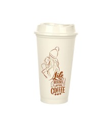 Kahve Bardağı - Kapaklı Krem 473 ml