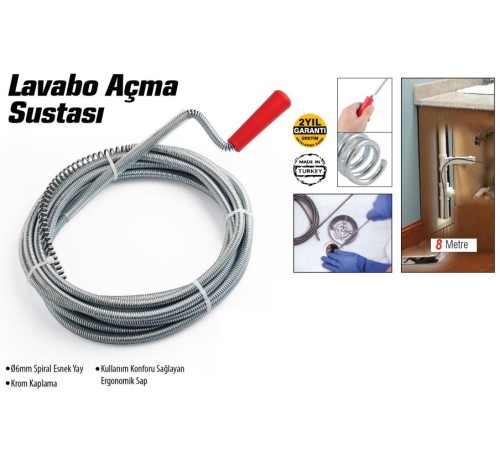Lavabo Ve Gider Boruları Açacağı - Lavabo Açma Sustası - 8Metre Lavabo Ve Gider Boruları Açacağı - Lavabo Açma Sustası - 8Metre
