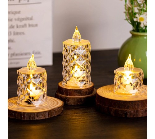 Led Mum Şeffaf Kristal LED Mum Pilli Alevsiz Çay Mumu Düğün Doğum Günü Ortam Işığı Midi