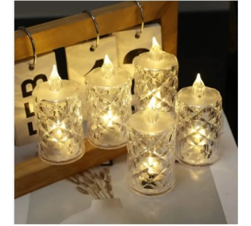 Led Mum Şeffaf Kristal LED Mum Pilli Alevsiz Çay Mumu Düğün Doğum Günü Ortam Işığı Mini