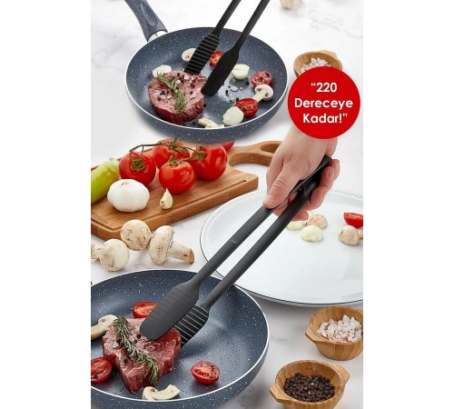 Maşa - 220 Dereceye Kadar Dayanıklı Yanmaz - Yapışmaz Plastik Izgara Maşası 30 Cm