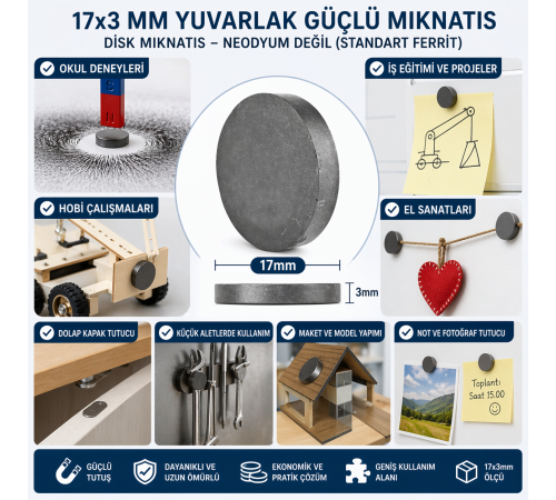 Mıknatıs 17x3 mm Yuvarlak Güçlü Mıknatıs Disk Mıknatıs