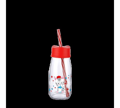 Pipetli Su Ve Süt Şişesi Cam 250 ML - Kırmızı Pipetli Su Ve Süt Şişesi Cam 250 ML - Kırmızı