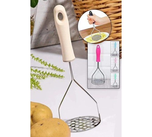 Plastik Saplı Delikli Metal Paslanmaz Patates Muz Yumurta Ezici Püre Yapıcı Plastik Saplı Delikli Metal Paslanmaz Patates Muz Yumurta Ezici Püre Yapıcı