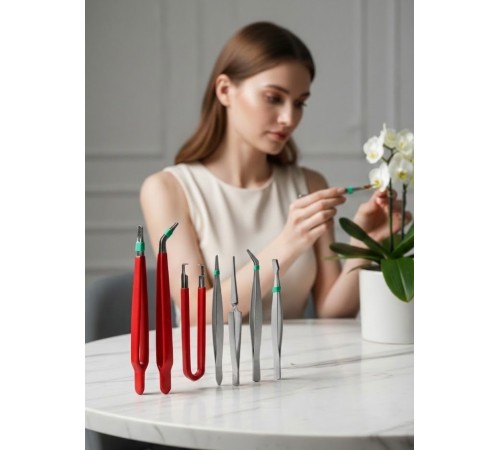 Premium 7 Parça Çelik Profesyonel Çiçek Bakım ve Teraryum Cımbız Seti - Lüks Bakım Kiti