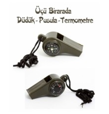 Pusulalı Termometreli Düdük - Survival Askılı Düdük