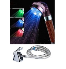 Renk Değiştiren Led Işıklı Duş Başlığı Seti- Hortum Askı Seti (Pilsiz- Elektriksiz)