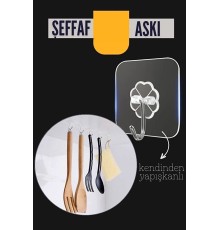 Şeffaf Yapışkanlı Askı, Mutfak Banyo Duvar Askısı, Çivisiz Pratik Kanca Seti