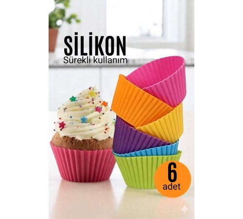 Silikon Muffin Kalıbı - Sürekli Kullanım Muffin Kek Kalıbı 6 ADET