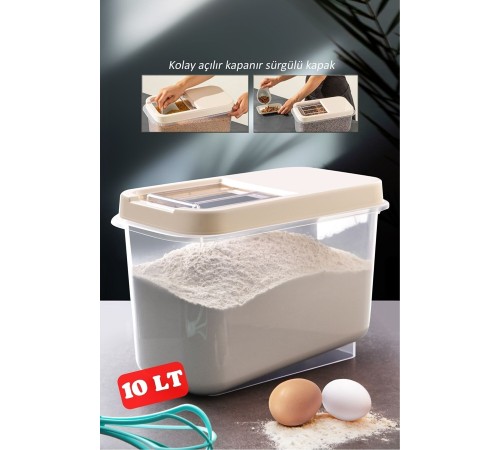 Sürgülü Kapaklı 10 LT Erzak Bakliyat Un Şeker Saklama Kabı Sürgülü Kapaklı 10 LT Erzak Bakliyat Un Şeker Saklama Kabı