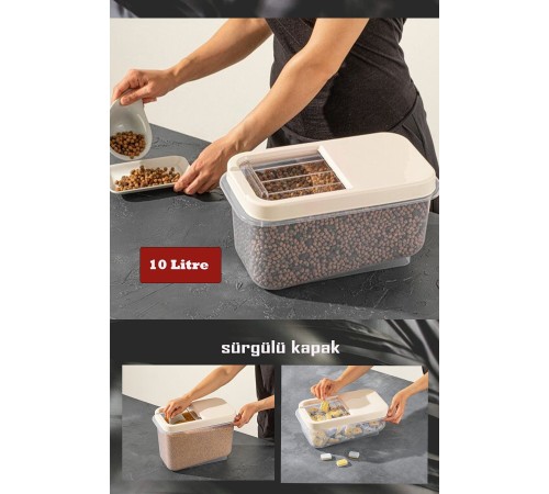 Sürgülü Kapaklı 10 LT Erzak Bakliyat Un Şeker Saklama Kabı Sürgülü Kapaklı 10 LT Erzak Bakliyat Un Şeker Saklama Kabı