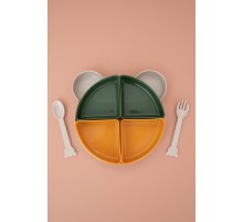 Tabldot Mama Tabağı Çıkarılabilir Kaseli -Tepsili 4 Bölmeli Çatal Kaşıklı Ayıcık Beslenme Kabı