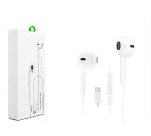 Type-C Mikrofonlu Kablolu Kulaklık - Ses Kontrol Tuşlu Beyaz (Tüm Type-C Cihazlarla Uyumlu)