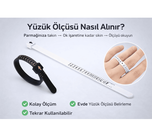Yüzük Ölçüsü Alma Aleti Parmak Yüzük Ölçer Aparatı Ring Sizer Yüzük Ölçme Ölçü Seti - 2 Adet