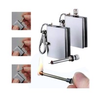 Benzinli Kibrit Çakmak Magnezyum Çubuklu Anahtarlıklı Benzinli Metal Kibrit Gümüş