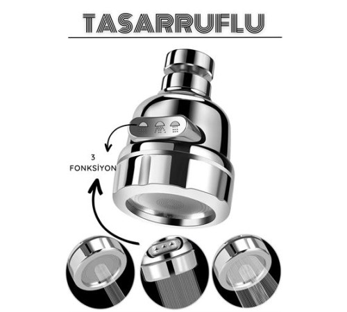 3 Fonksiyonlu Tasarruflu Musluk Başlığı Krom 3 Fonksiyonlu Tasarruflu Musluk Başlığı Krom