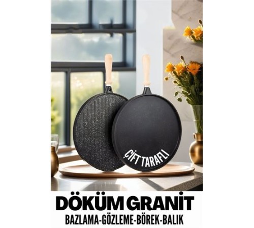 Çift Taraflı Döküm Granit Gözleme Bazlama Tavası Çift Taraflı Döküm Granit Gözleme Bazlama Tavası