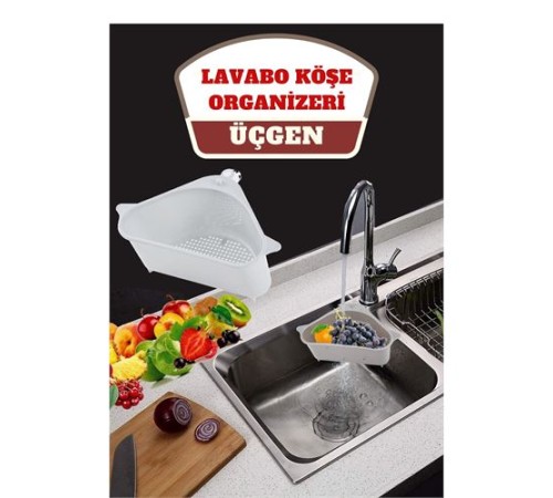 Barazza Üçgen Lavabo Köşe Süzgeçli Organizer BEYAZ Barazza Üçgen Lavabo Köşe Süzgeçli Organizer BEYAZ