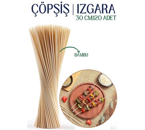 Izgara Çöp Şiş Çubukları 30 cm Bambu 120 Adet Izgara Çöp Şiş Çubukları 30 cm Bambu 120 Adet