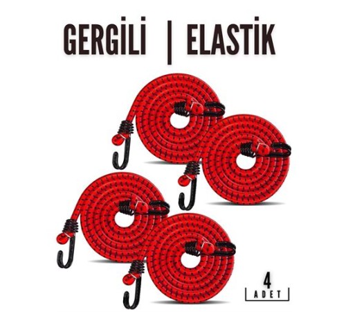 Gergili Bagaj Lastiği 2 Kancalı 4 lü PAKET Gergili Bagaj Lastiği 2 Kancalı 4 lü PAKET
