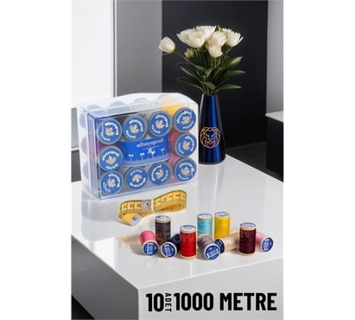 10 Renk 1000 Mt Kutulu Mezuralı Dikiş İpliği Seti 10 Renk 1000 Mt Kutulu Mezuralı Dikiş İpliği Seti