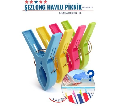 XL Plaj Havlu Şezlong Piknik Mandalı 4 ADET Mucca Design XL Plaj Havlu Şezlong Piknik Mandalı 4 ADET Mucca Design