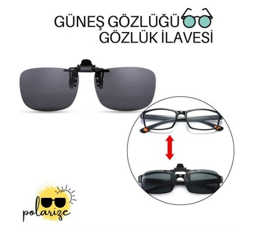 Güneş Gözlüğü Gözlük İlavesi Clip-On Polarize Güneş Gözlüğü Gözlük İlavesi Clip-On Polarize