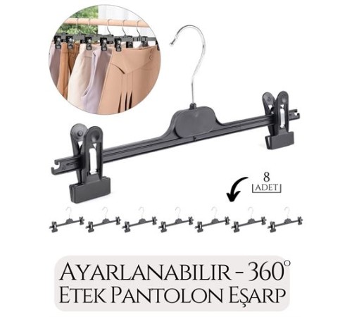 Etek Pantolon Eşarp Kıskaçlı Askı 8 li SET Etek Pantolon Eşarp Kıskaçlı Askı 8 li SET