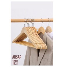 Natural Ahşap Elbise Askısı 12 ADET Montague Design
