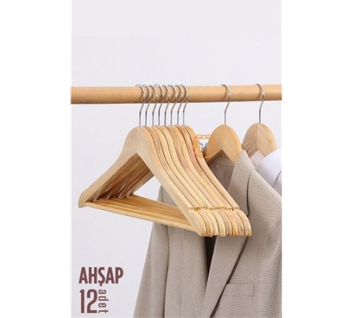 Natural Ahşap Elbise Askısı 12 ADET Montague Design Natural Ahşap Elbise Askısı 12 ADET Montague Design