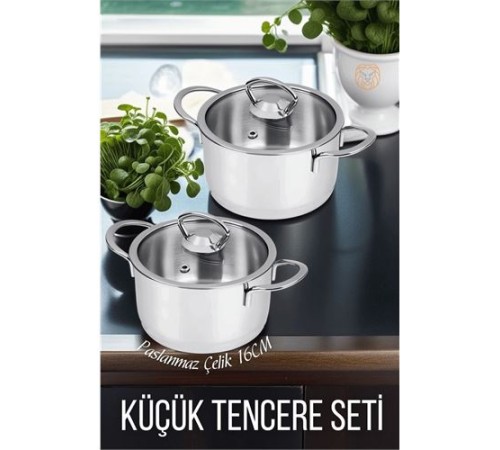 2 li Paslanmaz Çelik Tencere Seti 16 cm 2 li Paslanmaz Çelik Tencere Seti 16 cm
