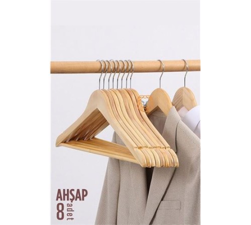 Elbise Askısı Natural Ahşap 8 ADET Elbise Askısı Natural Ahşap 8 ADET