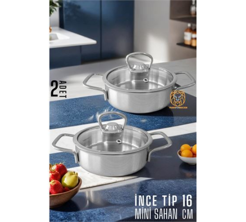 Mini Kapaklı Sahan Tencere 2 ADET Çelik 16 cm Mini Kapaklı Sahan Tencere 2 ADET Çelik 16 cm