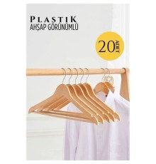 Ahşap Görünüm Plastik Askı 20 ADET KREM