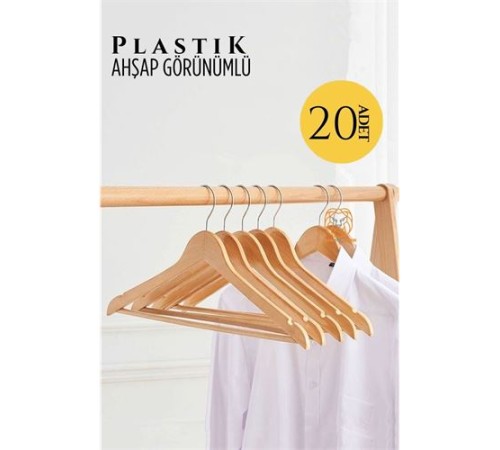 Ahşap Görünüm Plastik Askı 20 ADET KREM Ahşap Görünüm Plastik Askı 20 ADET KREM