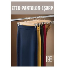 Etek Pantolon Eşarp Kıskaçlı Askı 19 Adet Ahşap