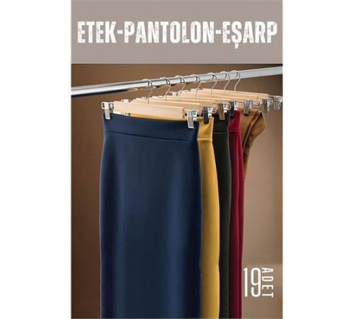 Etek Pantolon Eşarp Kıskaçlı Askı 19 Adet Ahşap Etek Pantolon Eşarp Kıskaçlı Askı 19 Adet Ahşap