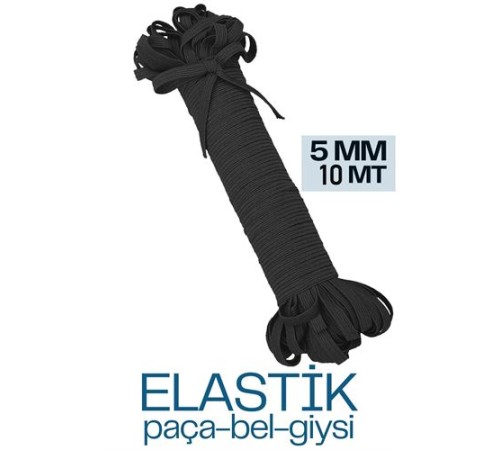 Yassı Bel Paça Giysi Lastiği 10 Mt 5 mm SİYAH Yassı Bel Paça Giysi Lastiği 10 Mt 5 mm SİYAH