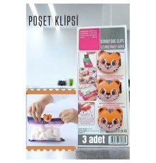 Sevimli Poşet Klipsi Kedi 3 Adet Ataç