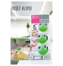 Sevimli Poşet Klipsi Kurbağa 3 Adet Ataç