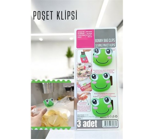 Sevimli Poşet Klipsi Kurbağa 3 Adet Ataç Sevimli Poşet Klipsi Kurbağa 3 Adet Ataç