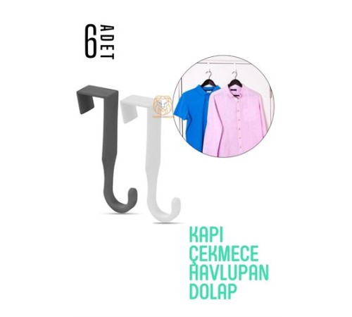 Pratik Askı Dolap Çekmece Havlupan Kapı Askısı 6 ADET Pratik Askı Dolap Çekmece Havlupan Kapı Askısı 6 ADET