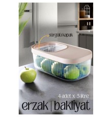 MultiBox Erzak Bakliyat Kutusu Sürgülü Kapak 5 Litre 4 ADET