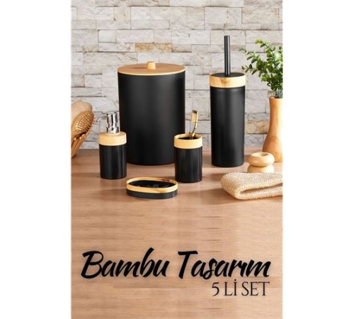 5 li Banyo Seti Bambu Design SİYAH