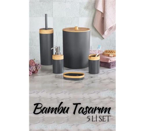 5 li Banyo Seti Bambu Design ANTRASİT 5 li Banyo Seti Bambu Design ANTRASİT