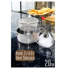 Fritözlü Tencere Multi Kullanım Çelik 20 CM Patates Kızartma Tenceresi